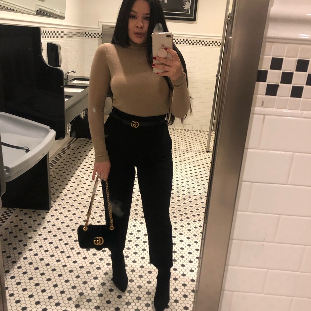 Elegant Tan Sparkle Turtleneck Sweater
